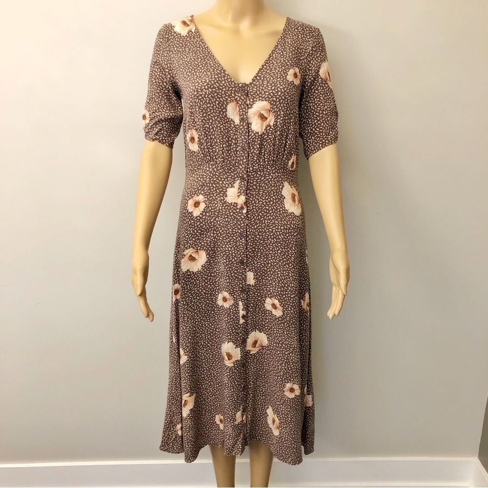H&M Boho Feminine Cottagecore Tan Earthy Button Down Summer Festival Maxi Dress. - Picture 2 of 15